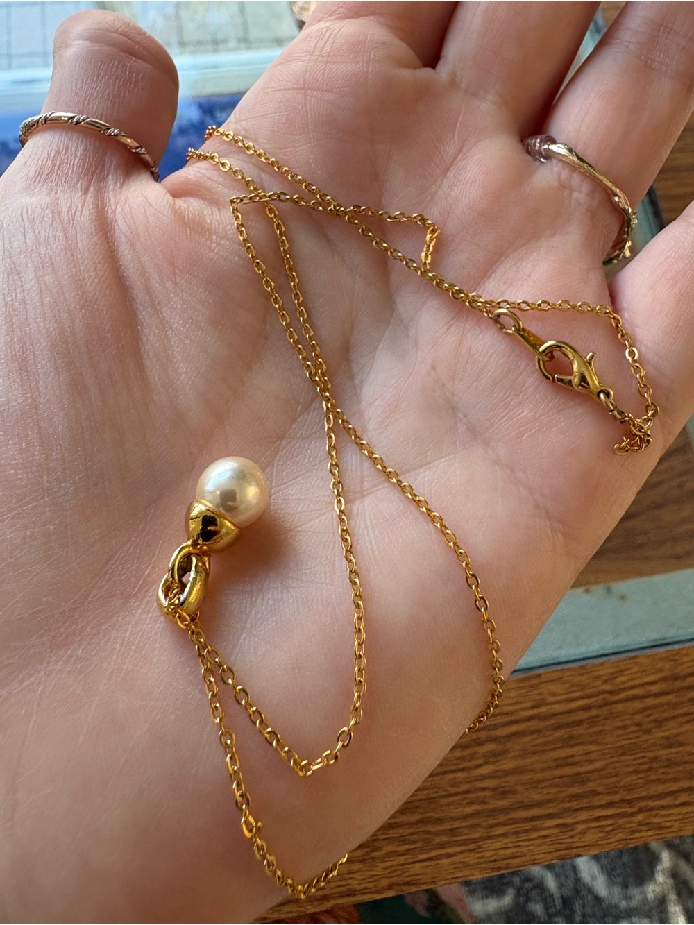 Gold Pearl Drop Gold Tone Pendant Necklace